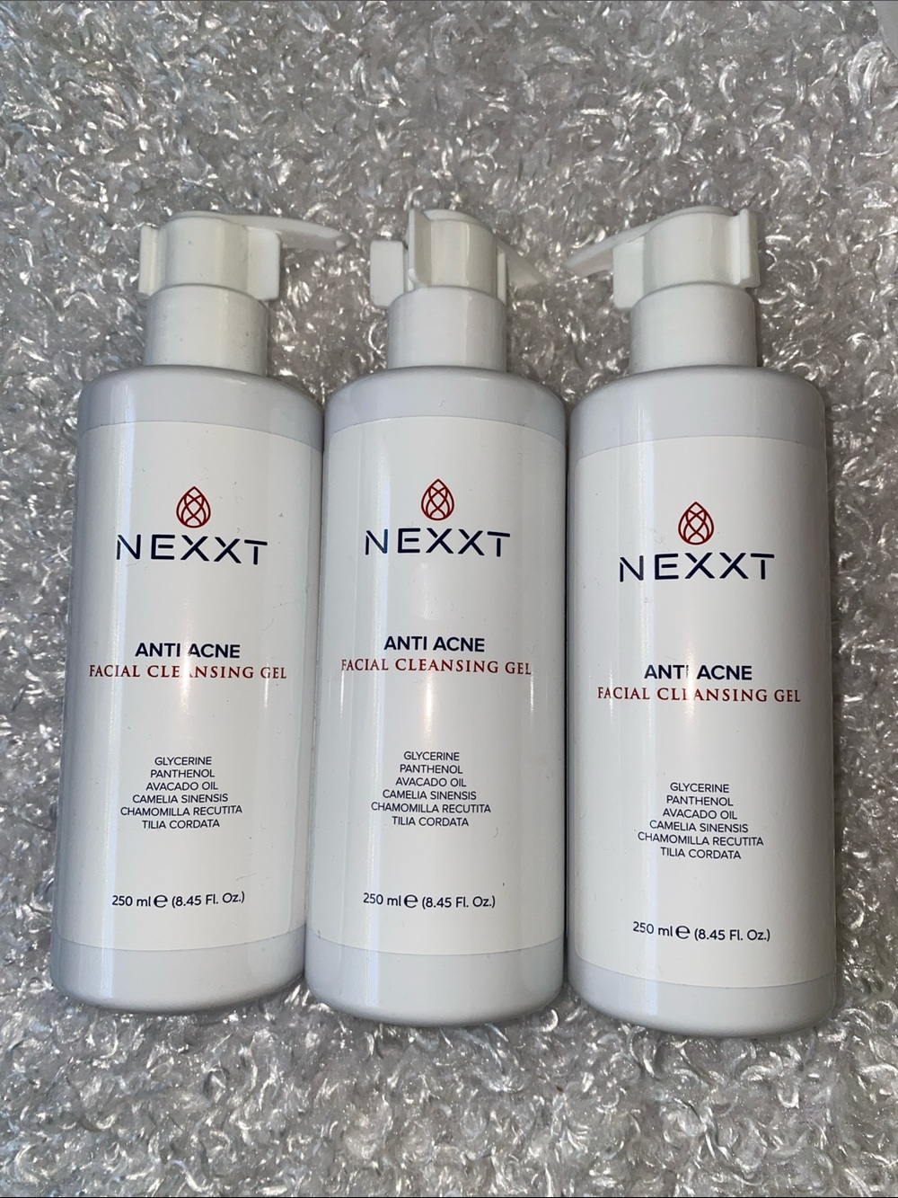 3 Bottles -Nexxt Anti Acne Facial Cleansing Gel — White bottles